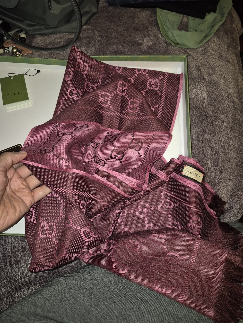 Gucci Women's GG Jacquard Scarf - Burgundy and Pink - Picture 5 of 9